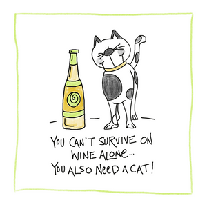 Wine and A Cat-Greeting Card